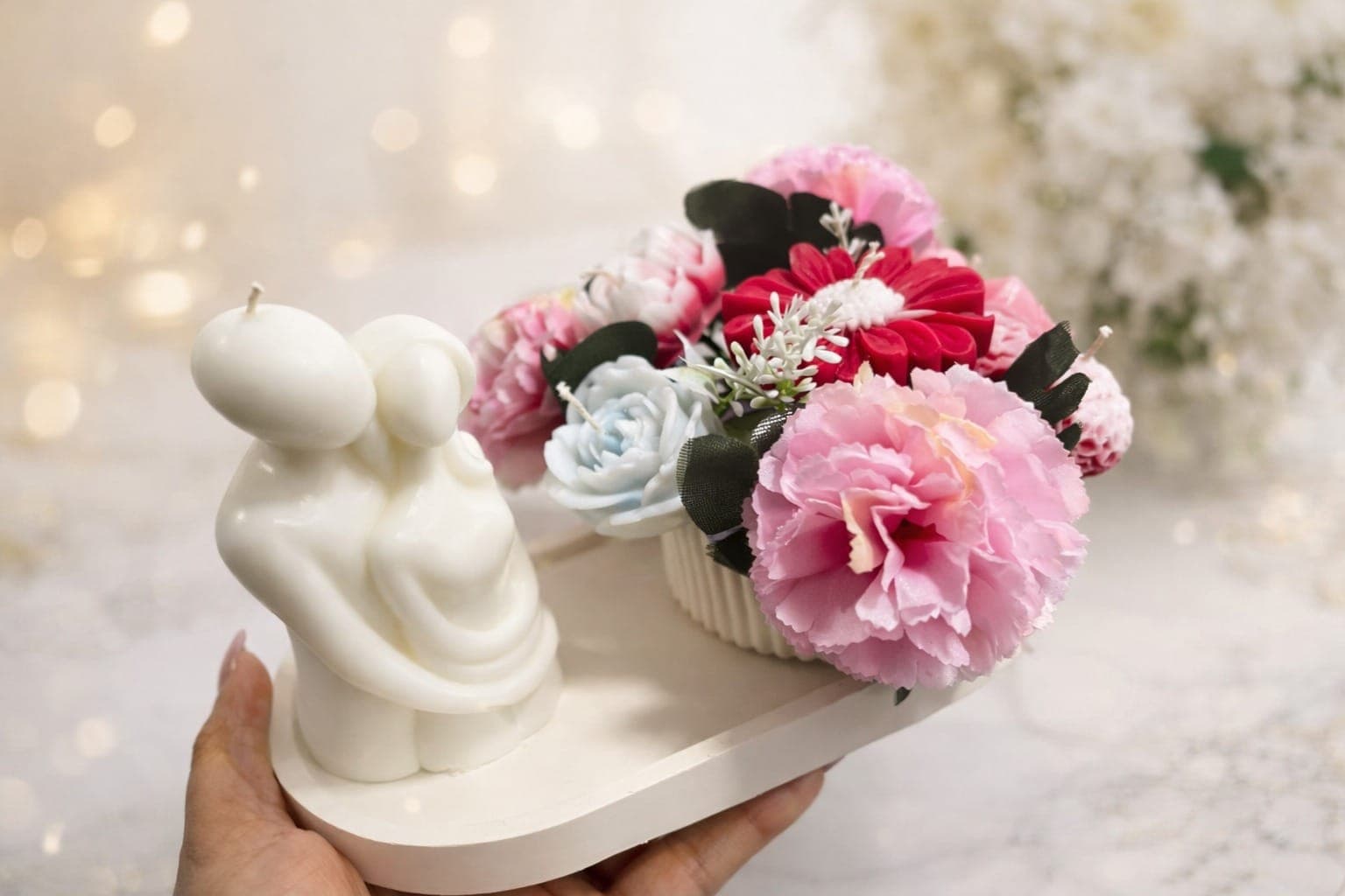 Set San Valentín con arreglo floral